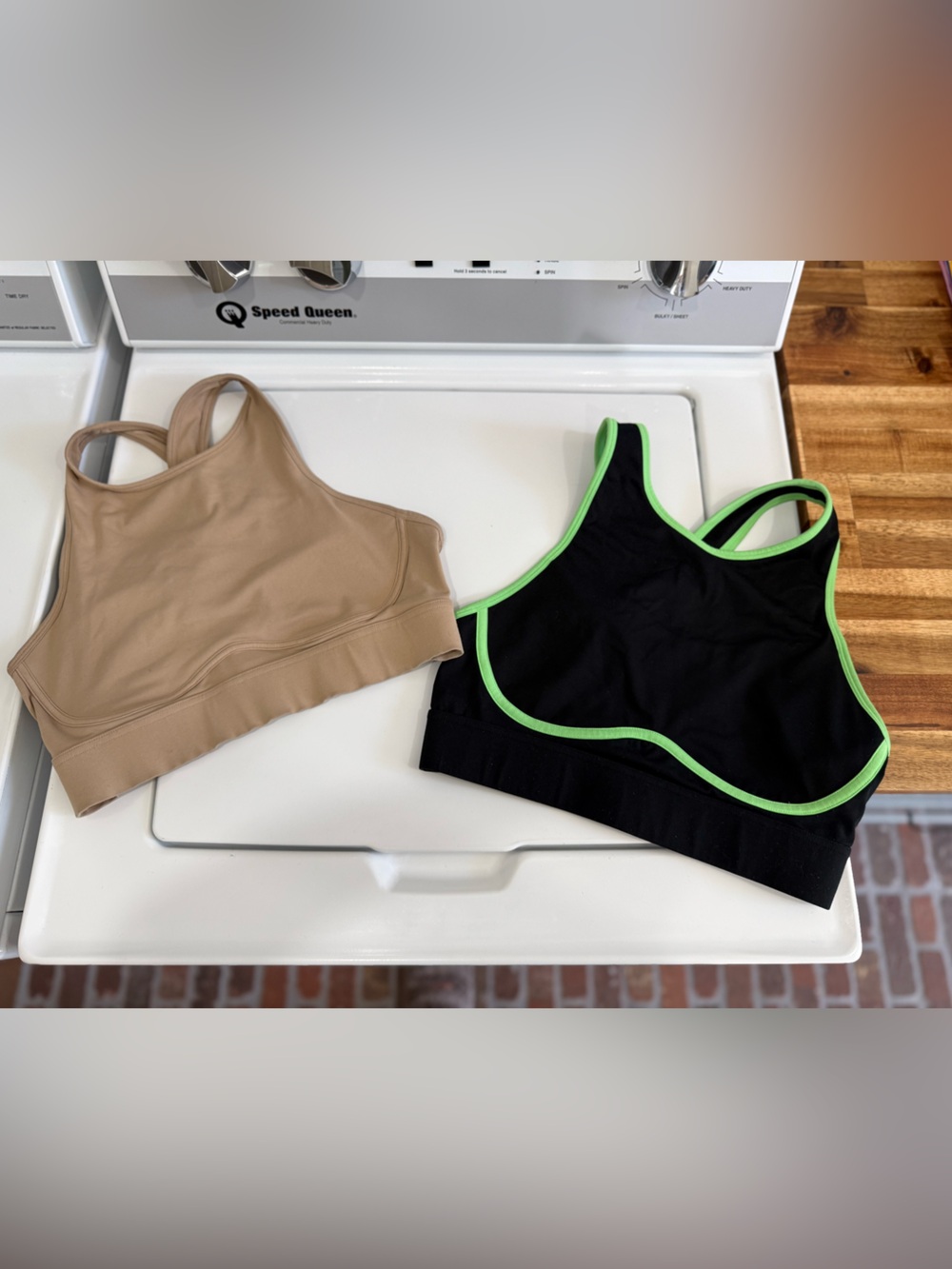 Fabletics Black Sport Bra with Lime Trim & Nude Crop Bra